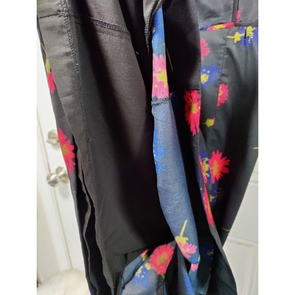 Weekend Black Floral Whimsy Goth Floral Twee Long Sleeve Dress S With Ruffle - Picture 7 of 13